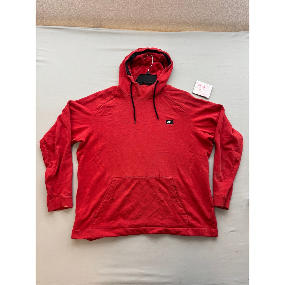 Nike Mens Red Pullover Hoodie Sweatshirt XXL Raglan Sleeve Logo Pocket